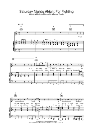 SATURDAY NIGHT'S ALRIGHT FOR FIGHTING – ELTON JOHN PIANO CHORDS & Lyrics –  Bitesize Piano