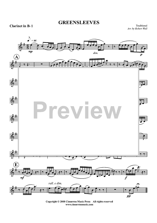 Greensleeves - Clarinet 1