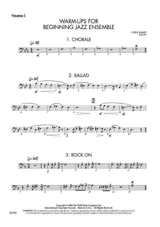 Warm-ups for Beginning Jazz Ensemble - Opt. Trombone 3