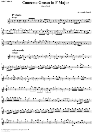 Concerto Grosso No. 9 in F Major, Op. 6, No. 9 - Solo Violin 1
