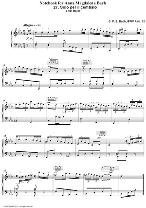 27. Solo per il Cembalo in E-flat Major (spur: c by C.P.E. Bach)