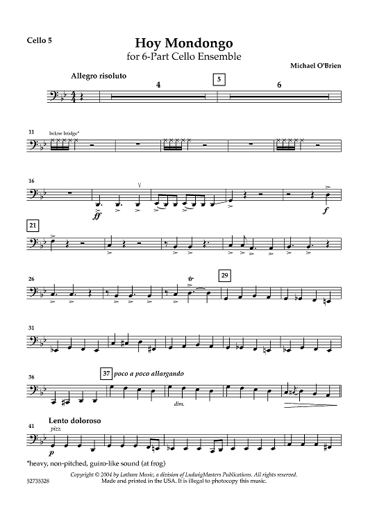 Hoy Mondongo for 6-part Cello Ensemble - Cello 5