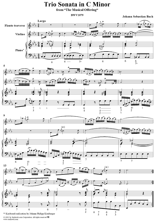 Trio Sonata in C Minor (from "The Musical Offering") - Piano Score
