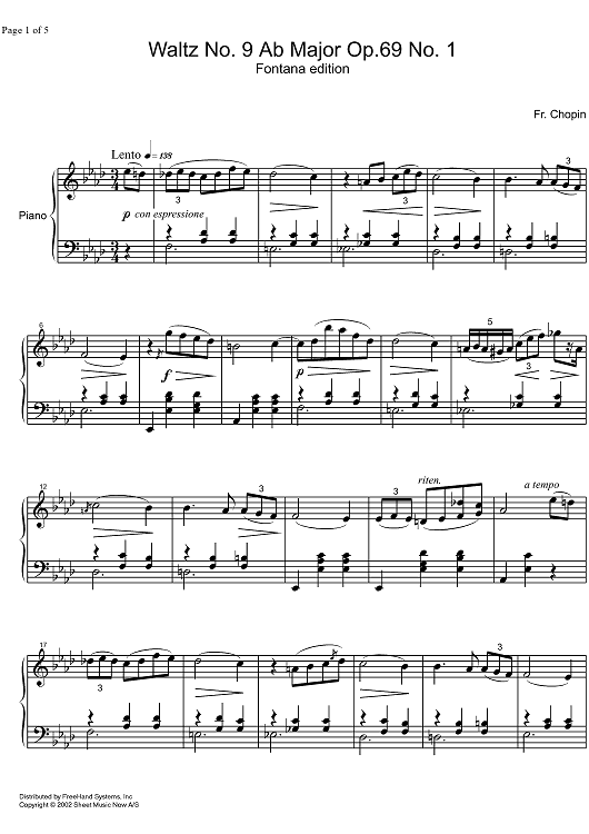 Waltz No. 9 Ab Major Op.69 No. 1 (Fontana)