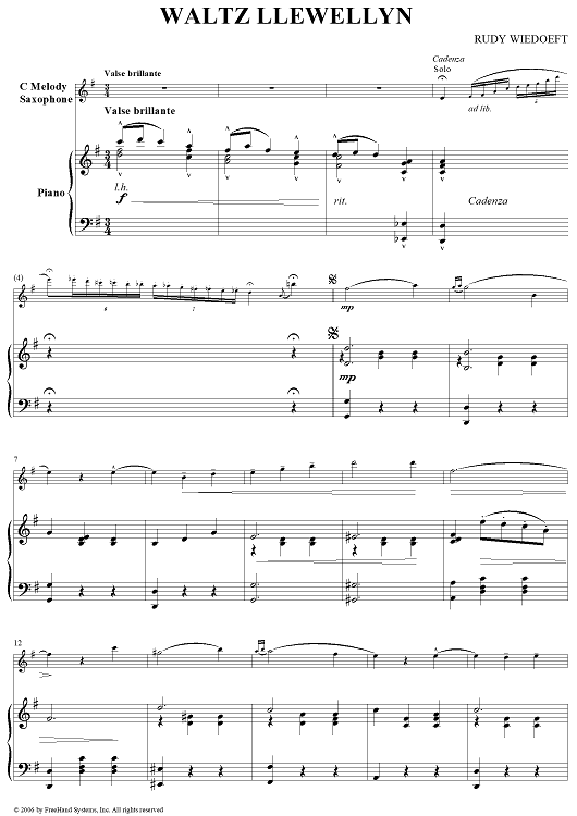 Waltz Llewellyn - Piano Score (for C Melody Sax)
