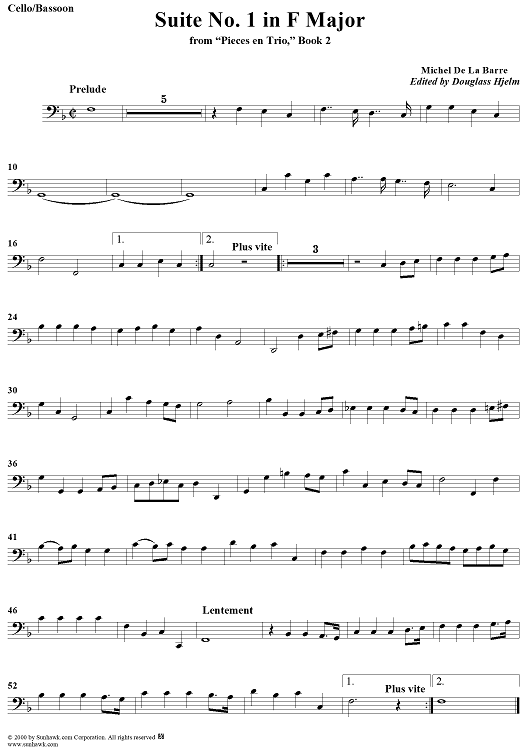 Suite No. 1 in F Major from "Pieces en Trio" Book 2 - Cello/Bassoon