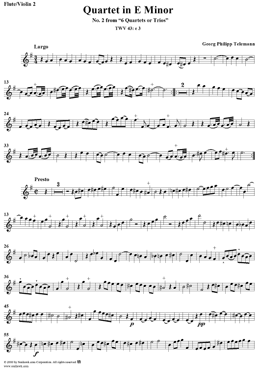 Quartet in E minor - Flute 2/Violin 2
