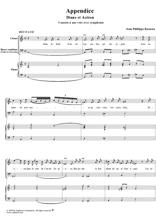 Cantates, Diane et Actéon, Appendice