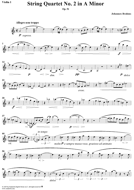 String Quartet No. 2 in A Minor, Op. 51 - Violin 1