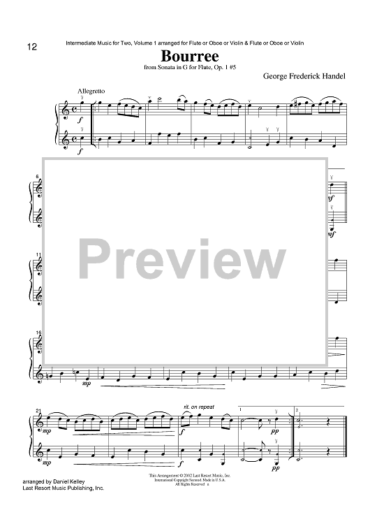 Bourree - from Sonata in G for Flute, Op. 1 #5