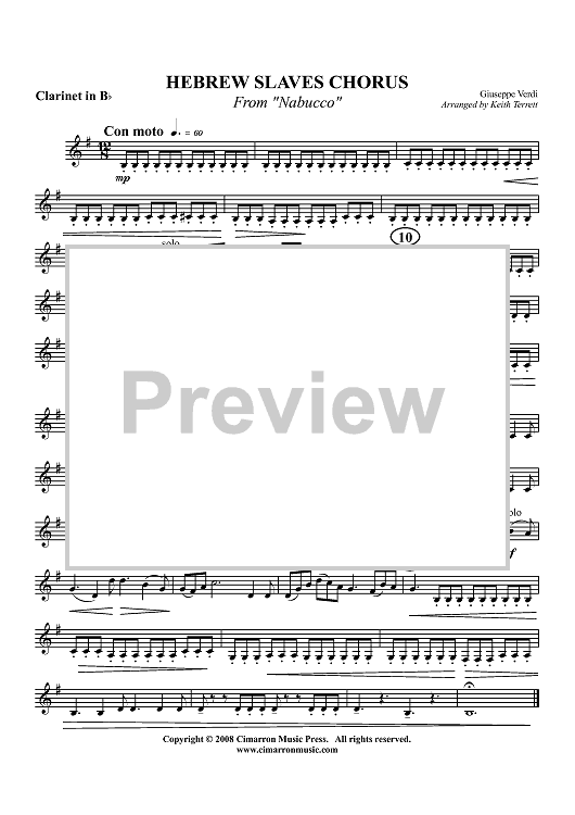 Hebrew Slaves Chorus - from "Nabucco" - Clarinet in Bb