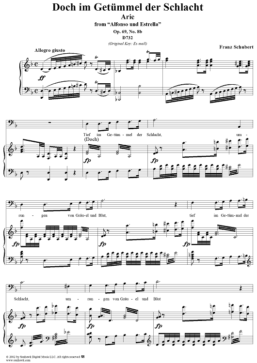 Doch im Getümmel der Schlacht, Arie aus der Oper: Alfonso und Estrella, Op. 69, No. 8b, D732