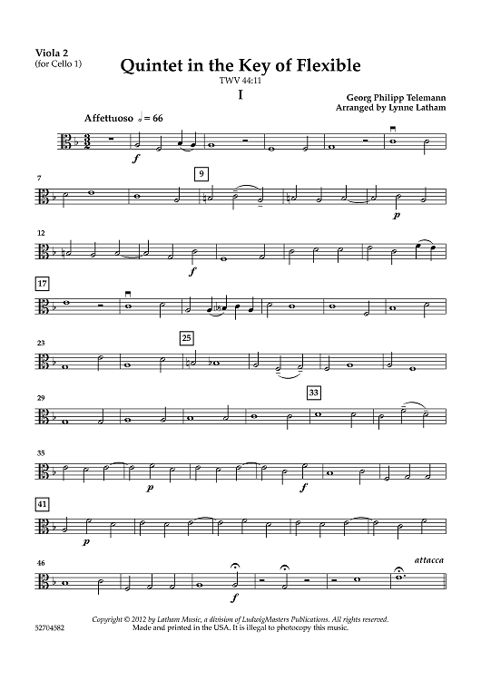 Quintet in the Key of Flexible (TWV 44:11) - Viola 2 (for Cello 1)