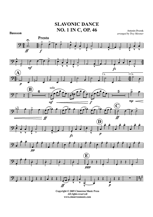 Slavonic Dance NO. 1 In C, Op.46 - Bassoon