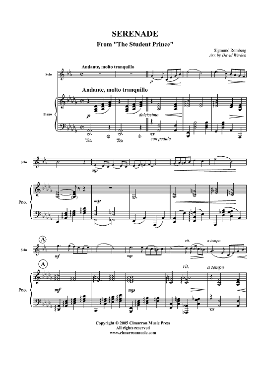 Serenade from "The Student Prince" - Piano Score