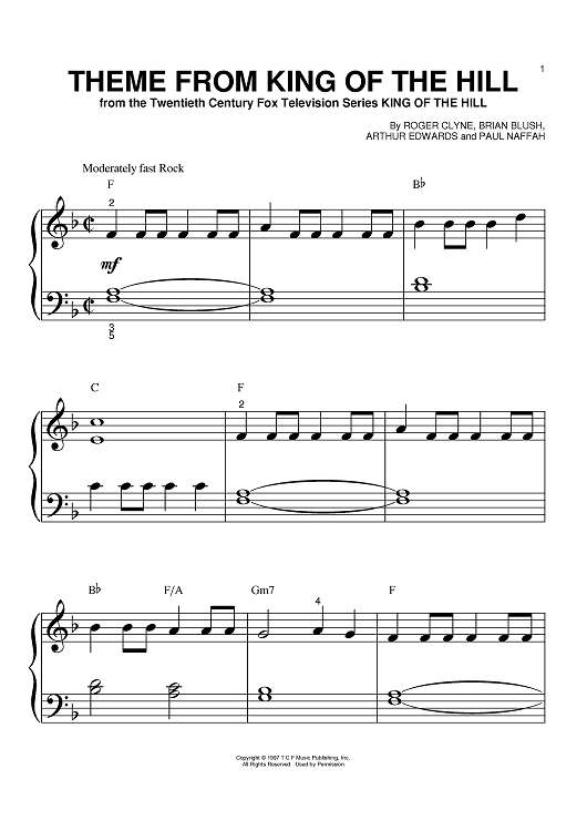 Theme From King Of The Hill" Sheet Music by Roger Clyne for