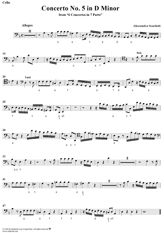 Concerto No. 5 in D Minor  from "6 Concerti Grossi" - From "6 Concertos in 7 Parts" - Cello