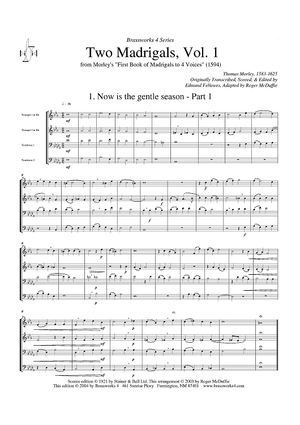 Two Madrigals, Vol. 1 - from Morley's "First Book of Madrigals to 4 Voices" (1594) - Score