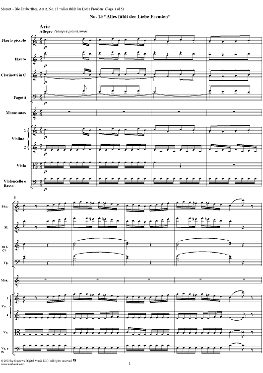 "Alles fühlt der Liebe Freuden", No. 13 from  "Die Zauberflöte", Act 2 (K620) - Full Score
