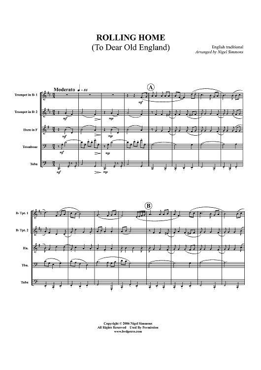 Rolling Home (To Dear Old England) - Score
