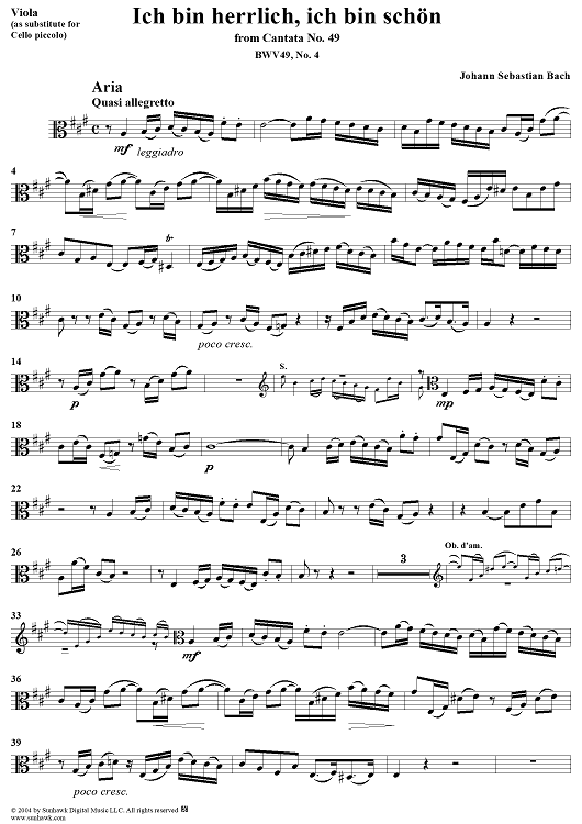 "Ich bin herrlich, ich bin schön", Aria, No. 4 from Cantata No. 49: "Ich geh' und suche mit Verlangen" - Viola