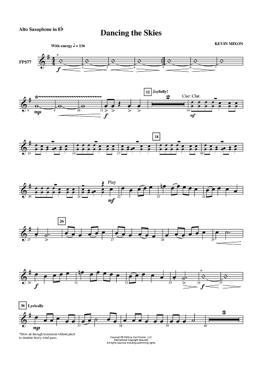 Dancing the Skies - Alto Sax" Sheet Music for First Plus Band