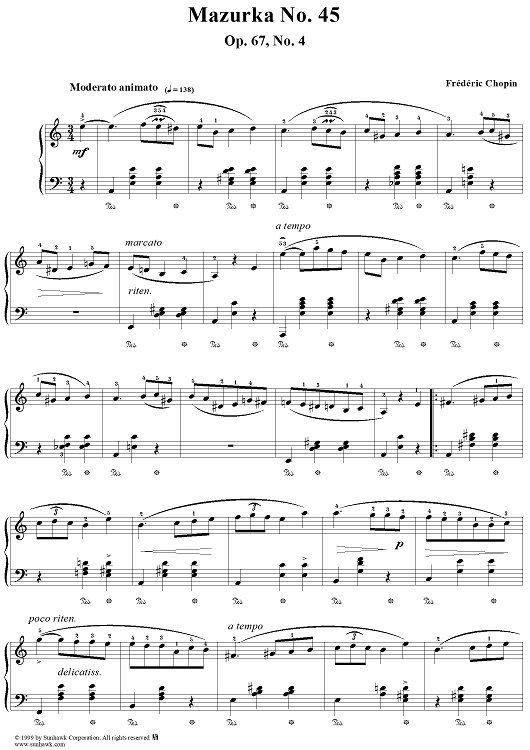 No. 45 in A Minor, Op. 67, No. 4" Sheet Music for Piano Solo 