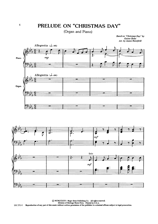 Prelude on "Christmas Day" (Organ and Piano)