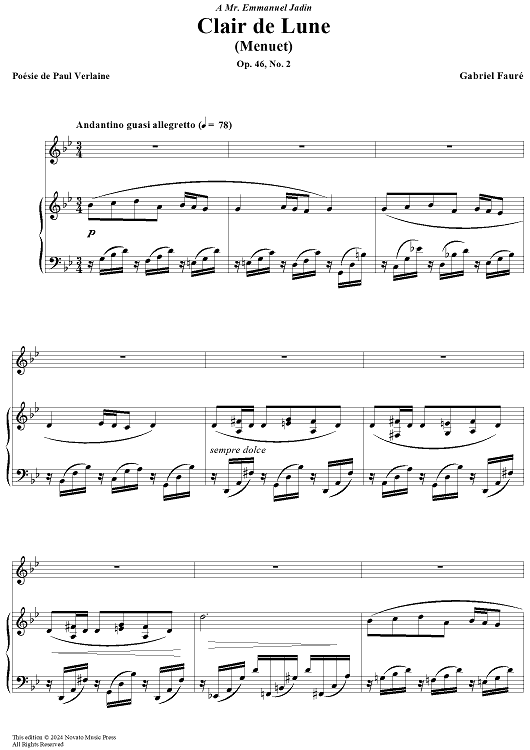 Clair de Lune (Menuet) (Low voice)