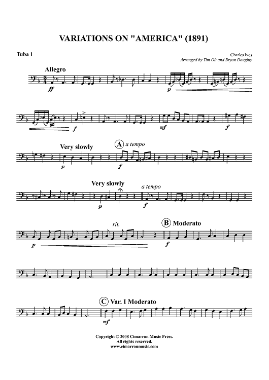 Variations on "America" (1891) - Tuba 1