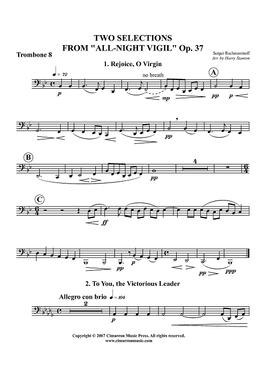 Two Selections from "All-Night Vigil," Op. 37 - Trombone 8