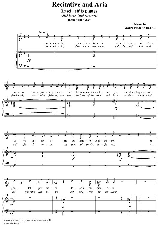 Rinaldo, "Lscia ch'io pianga" ('Mid lures, 'mid pleasures)