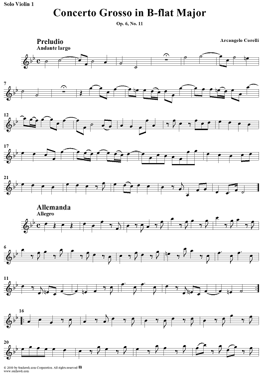 Concerto Grosso No. 11 in B-flat Major, Op. 6, No. 11 - Solo Violin 1