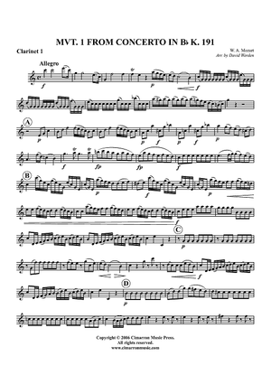 Mvt. 1 from Concerto in B-flat, K. 191 - Clarinet 1