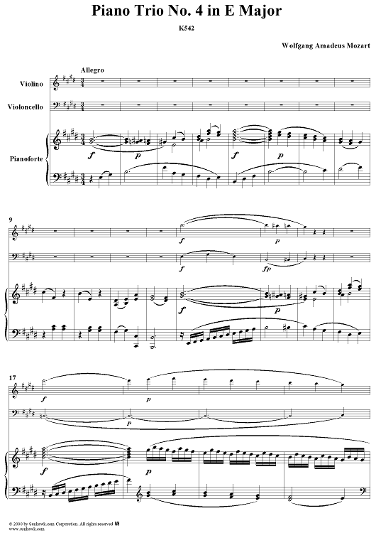 Piano Trio No. 4 in E Major K542 - Piano Score