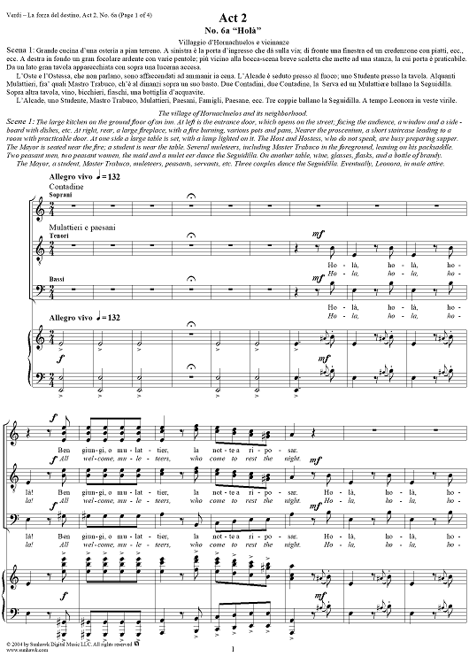 La forza del destino, Act 2, No. 6a, Coro-Ballabile. "Holà" - Score