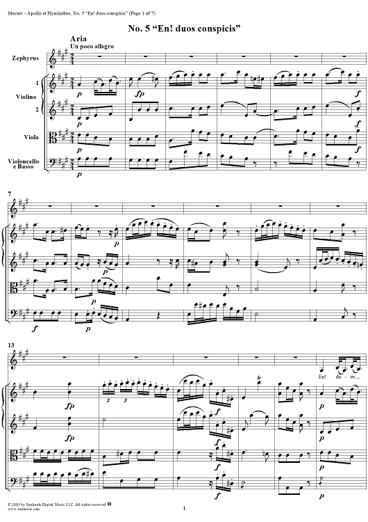 "En! duos conspicis", No. 5 from "Apollo et Hyacinthus" (K38) - Full Score