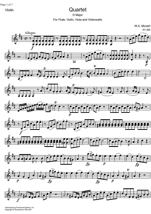 Quartet D Major KV285 - Violin