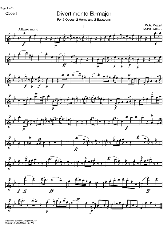 Divertimento No.14 Bb Major KV270 - Oboe 1