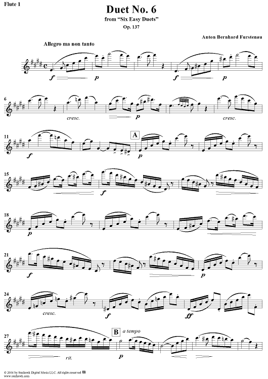 Duet No. 6 from Six Easy Duets, Op. 137 - Flute 1