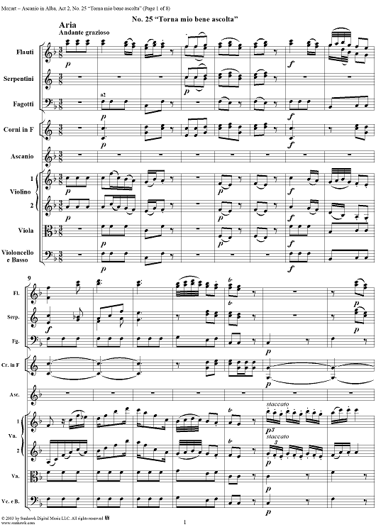 "Torna mio bene ascolta", No. 25 from "Ascanio in Alba", Act 2, K111 - Full Score