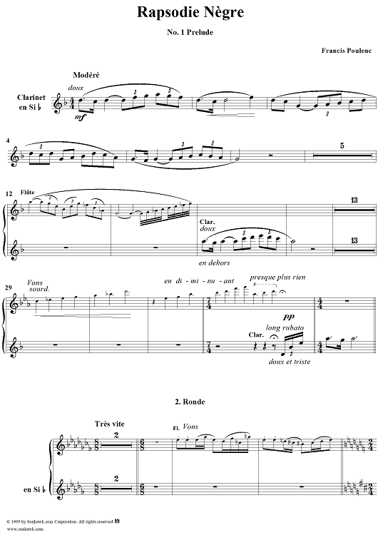 Rapsodie Nègre - Clarinet