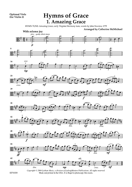 Hymns of Grace for 2 Violins and Piano - Viola (for Violin 2)