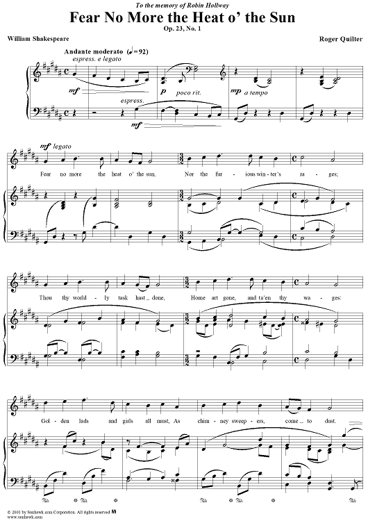 Fear No More the Heat o' the Sun, Op. 23, No. 1