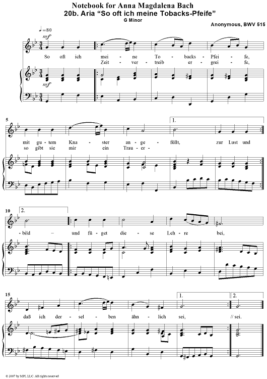 20b. "So oft ich meine Tabakspfeife", Aria in G Minor