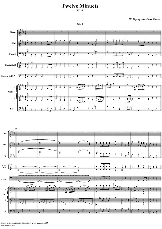 Twelve Minuets, K585 - Full Score