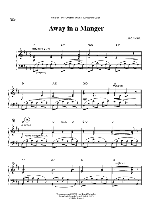 Away in a Manger - Keyboard or Guitar