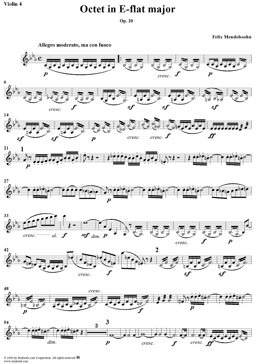 String Octet in E-flat Major, Op. 20 - Violin 4