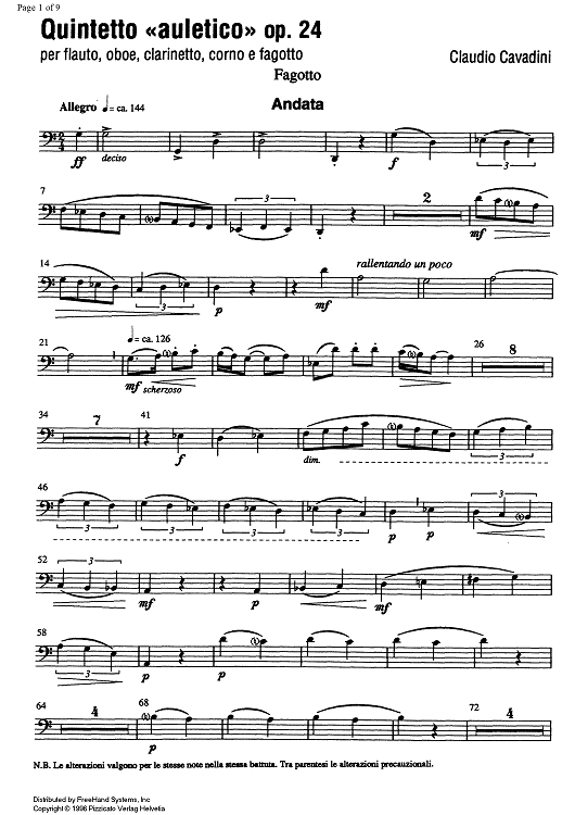 Quintetto aluletico Op.24 - Bassoon