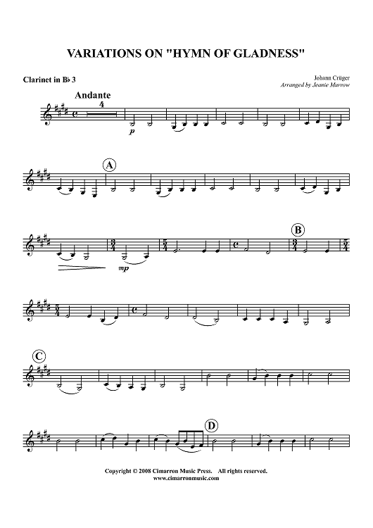 Variations on a Hymn of Gladness - Clarinet in Bb 3